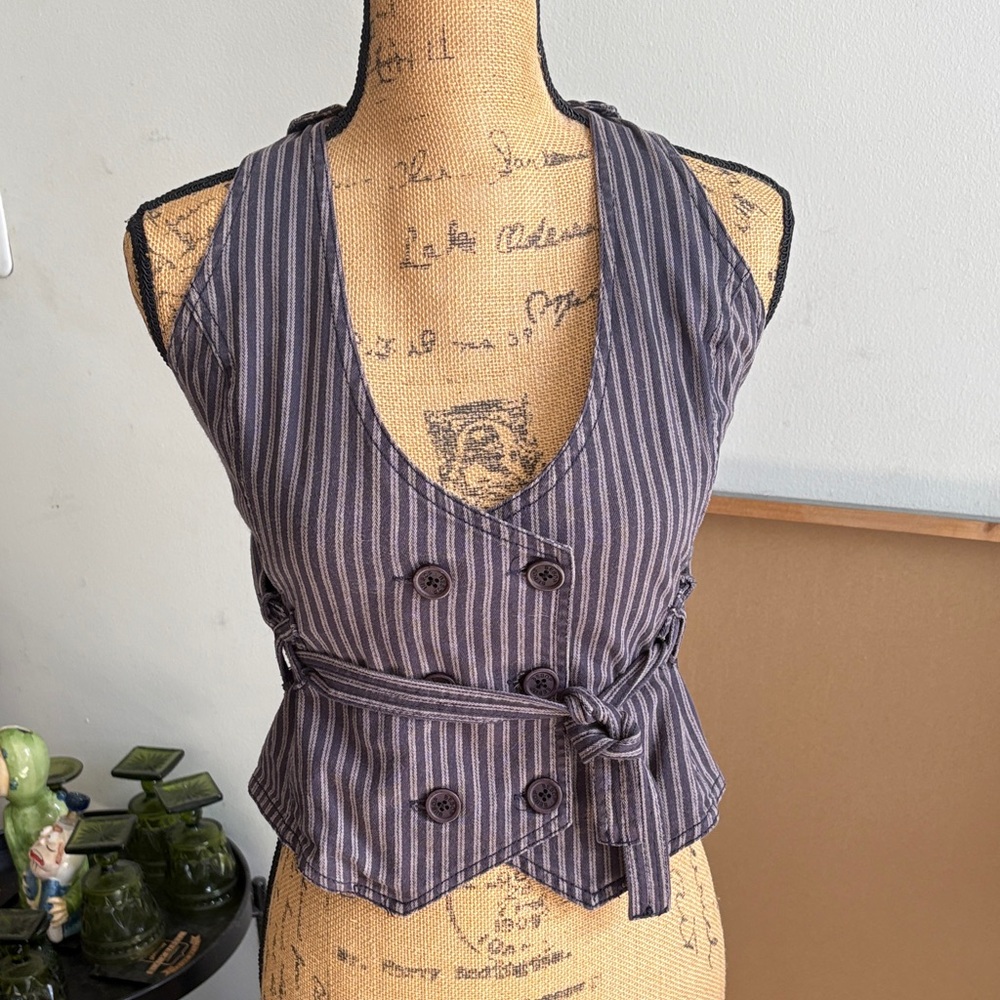 Steampunk Style Grey Striped Buttoned Vest